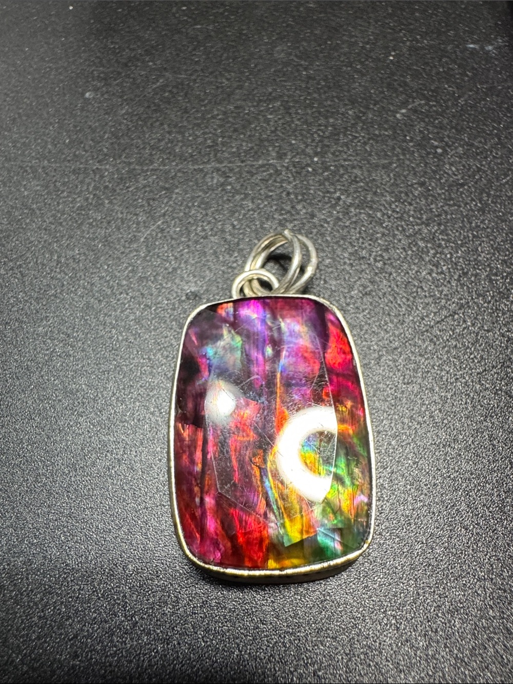 VTG Multicolor Ammolite Rectangle Pendant in Silver